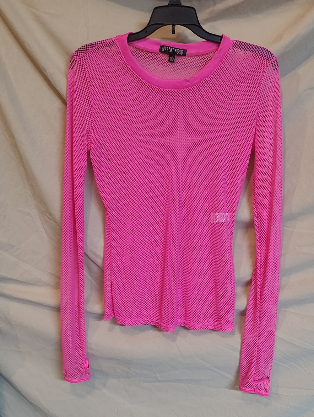 Current Mood Neon Pink Fishnet Long Sleeve Top